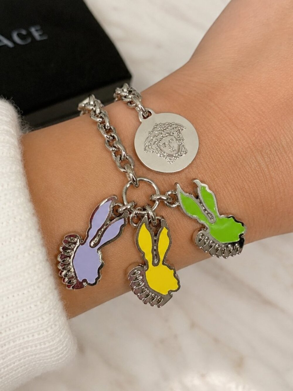 Versace Rare Vintage Medusa Bunny Rabbit Enamel Charm Bracelet with COA - Picture 8 of 9